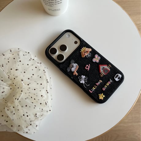 立体刺繍×デニム iPhone18Pro/18ProMax アニマル iPhone17/16/15カバー レトロ可愛い 高級感 耐衝撃[M6828]