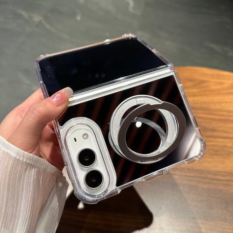 iPhone Duo専用ケース ミラー付き 360度回転可リングスタンド 四隅耐衝撃 カメラ周り保護 艶感 傷防止[M6843]