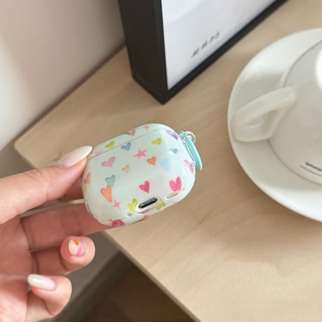 多彩ハート柄 AirpodsPro3ケース 星柄 Airpods4/3カバー AirpodsPro第2/1世代 甘めコーデ ブルー[M6592]