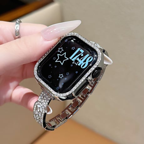 ダイヤデコ星月ハート AppleWatchバンド 高級感高品質 AppleWatchベルト Series 11/10/9/8 SE3/2  Ultra3/2/1 キラキラ感[M6680]