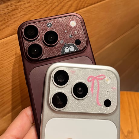 iPhone18Pro 18ProMax カメラ保護フィルム 2枚セットiPhone17ProMax iPhone17Pro キラキラ リボン モンスター ソフト 可愛い 使いやすい[M6732]