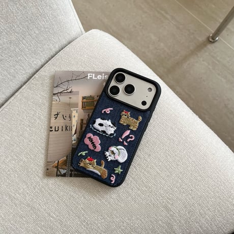立体刺繍×デニム iPhone18Pro/18ProMax アニマル iPhone17/16/15カバー レトロ可愛い 高級感 耐衝撃[M6828]