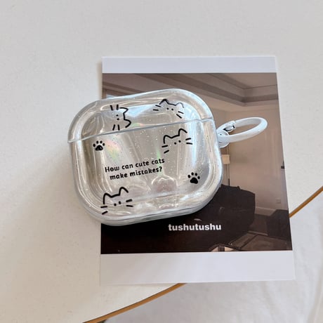 Airpods 5ケース オーロラ 猫柄 Airpodspro3/2/カバー 大人可愛い Airpods4/3  カラビナ付き かわいい[M6844]