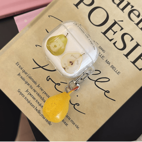 梨柄 Airpods Pro3ケース 梨キーホルダー付 Airpods 4/3カバー  AirpodsPro2/1  透明 女子力アップ [M6674]