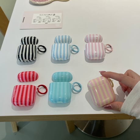 ストライプ柄 AirpodsPro3ケース シンプル風 Airpods4カバー  AirpodsPro2/Pro1カバー リング付き お揃い[M6664]