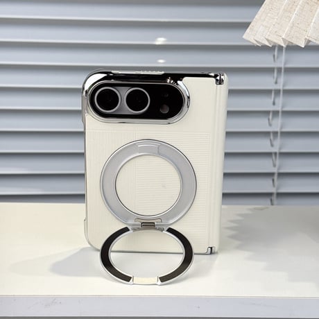 iPhone Duoケース 高級レザー 360度回転スタンド カメラレンズ保護カバー付  Magsafe対応 ヒンジ保護  メッキフレーム  [M6901]