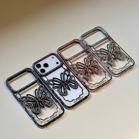 ダイヤ蝶 iPhone18Pro/17ケース メッキ iPhone16Pro/15ProMaxケース かわいい おしゃれ[M6662]