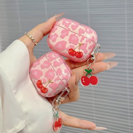 チェリー Airpods Pro3ケース ヒョウ柄 Airpods 4/3カバー  AirpodsPro2/1  キーホルダー付 女子力アップ [M6678]