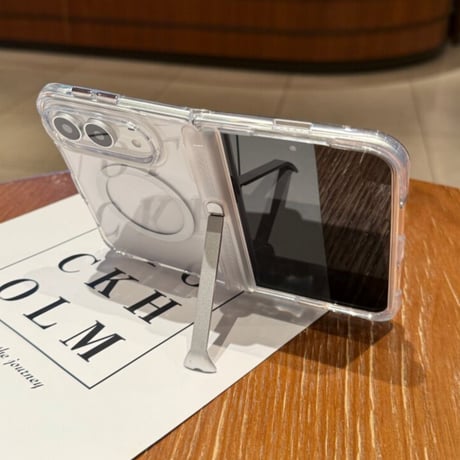 スタンド機能付き iPhone Duoケース MagSafe対応 クリア高透明  耐衝撃 ヒンジ保護 ハイブリッド構造 黄ばみにくい[M6858]