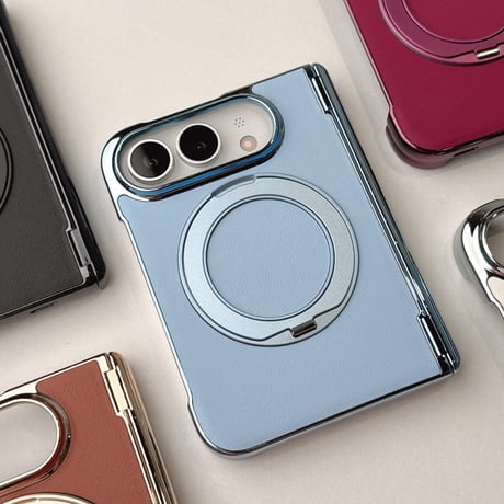 iPhone Ultra Foldケース 360度回転スタンド 高級レザー Magsafe対応 ヒンジ保護 耐衝撃折りたたみ メッキフレーム  [M6713]