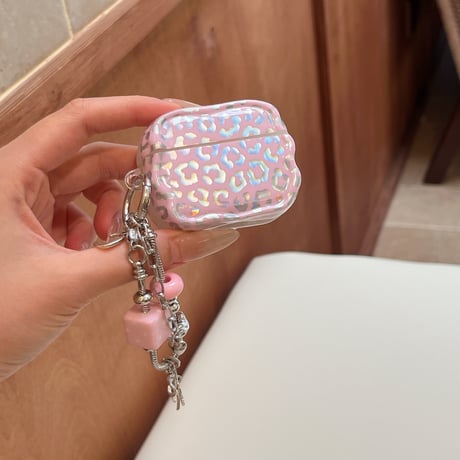 ヒョウ柄 Airpods Pro3ケース 艶感 Airpods4/3カバー pro2/Pro1ケース 可愛いキーホルダー うねうね[M6549]