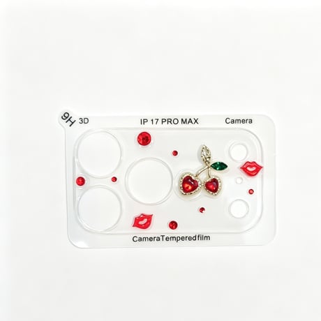 チェリー カメラ保護カバー ダイヤと唇デコ iPhon18ProMax/18Pro/17/17Pro 可愛い ハンドメイド 女子力アップ [M6670]