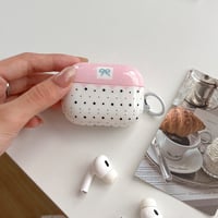 リボン柄 Airpods Pro3ケース 甘め Airpods 4/3カバー  AirpodsPro2/1  リング付 淡色系 [M6632]