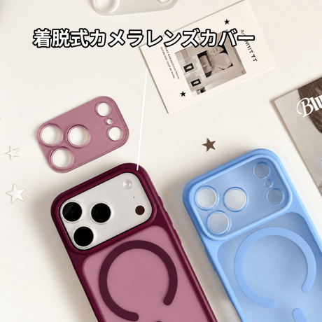2in1着脱式レンズカバー付き iPhone18Pro/18ProMaxケース MagSafe対応 ソフトバンパー×ハード背面 半透明 プレミアムマット質感 [M6764]
