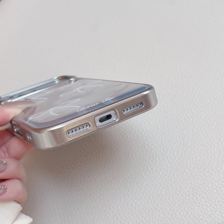オーロラカラーリボン柄 iPhone18Pro/18ProMaxケース 輝く iPhone17/16proケース メタリックフレーム 丈夫[M6857]