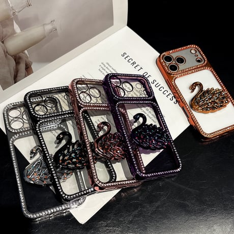 スワンミラースタンド付 iPhone17/17Proケース ジュエリーフレーム iPhone16/15Proケース 綺麗 オシャレ 実用[M6645]