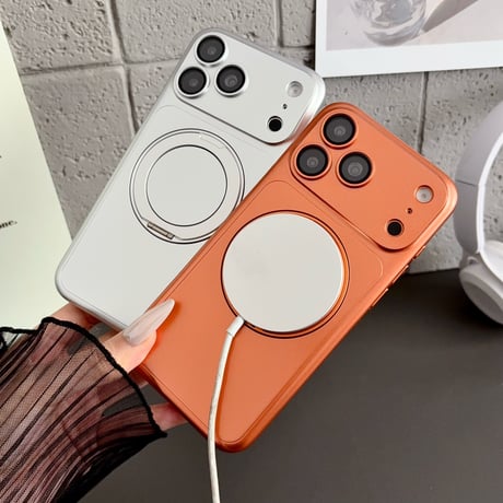 メタリック iPhone18Pro/17ProMaxケース MagSafe対応 3in1の多機能リングスタンド iPhone16Pro/15/14ケース マット加工[M6703]