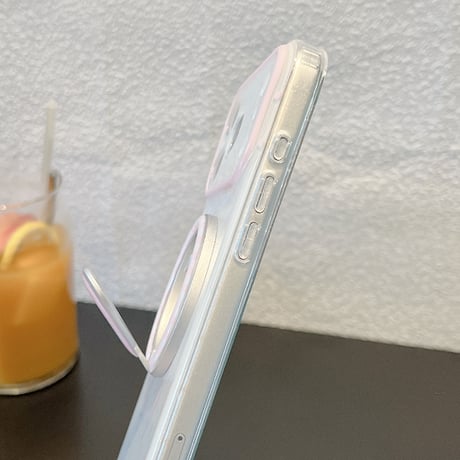 リボン柄リングスタンド iPhone17Pro/17ケース MagSafe対応 iPhone16Pro/15ProMaxケース カメラ保護カバー[M6618]