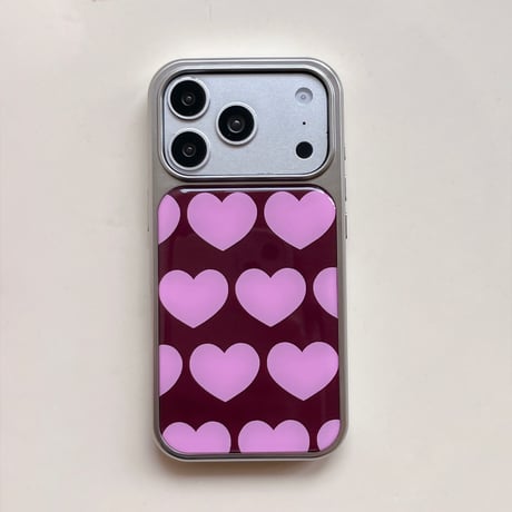 iPhone 18 Pro対応 ハート柄 ケース メタルリング＆ハートチャーム付き iPhone17/16/15ProMaxカバー 大人可愛いおしゃれ[M6717]