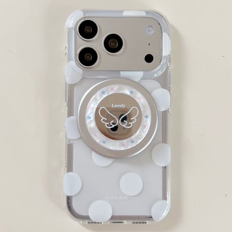 ミラーグリップ付 iPhone17pro/17ケース 水玉模様 iPhone16/15pro/17promaxケース 日常/旅行に合う 便利実用[M6551]
