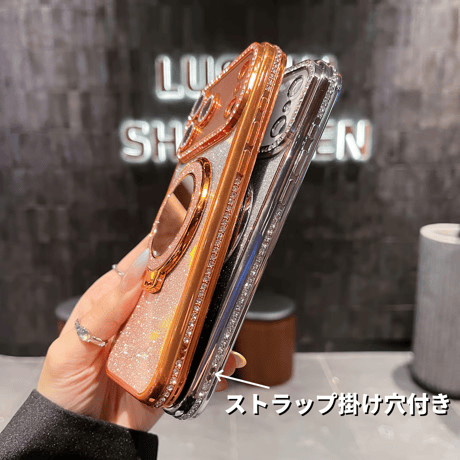 iPhone18Pro/17ケース 鏡付Magsafeリングスタンド iPhone16/15Proケース  ストーン  綺麗 多機能 コスパ最強[M3769]