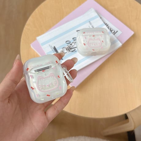 ネコちゃん Airpods Pro3ケース キュート Airpods4/3カバー pro2/pro1 うねうね リング/キーホルダー[M6567]