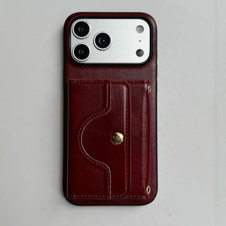 ミラーとカード入れ付 iPhone17pro/17ケース 革製 ショルダーストラップ付 iPhone16ProMax/15/14カバー 耐衝撃 多機能[M6580]