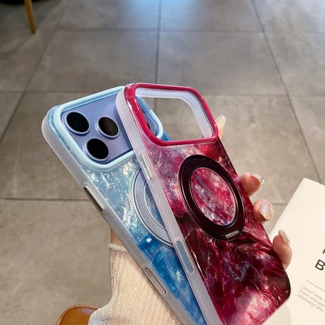 マーブル柄 iPhone18Pro/18ProMaxケース グラデーションカラー マグネットリングスタンド iPhone17/16proケース 便利グッズ [M6896]