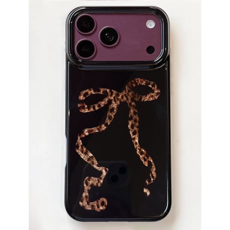 ヒョウ柄 リボン iPhone18Pro/18ProMaxケース 大人可愛い レオパード iPhone17/16/15カバー 光沢 トレンド感[M6813]