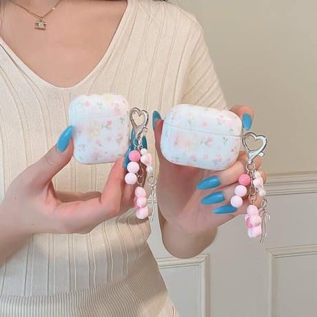 草花柄 Airpods Pro3ケース 花キーホルダー Airpods 4/3カバーケース AirpodsPro2/1  かわいい モテアイテム [M6578]