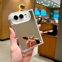 iPhone Duo専用ケース ミラー付き 四隅耐衝撃 カメラ周り保護 艶感 傷防止 メイク直しに便利[M6810]