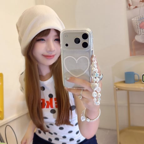 ハート柄 iPhone17pro/17ケース ラメ入り クリア iPhone16promax/15proケース 可愛いストラップ 女子力高い[M6576]