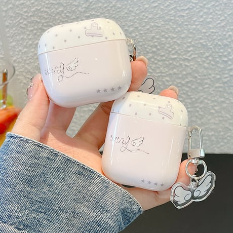 淡色系 Airpods Pro3ケース 翼柄 Airpods 4/3カバーケース AirpodsPro2/1  キーホルダー付 可愛い [M6602]