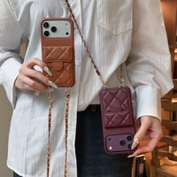 カード収納＆スタント機能 iPhone18Pro/18ProMaxケース レザー調 キルティング iPhone17/16Pro/15カバー  ショルダーストラップ付き[M6794]