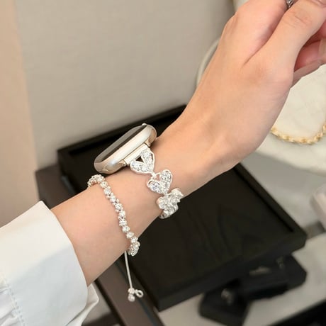 エレガント AppleWatchバンド ダイヤデコハート AppleWatchベルト Series 11/10/9/8 SE3/2  Ultra3/2/1 高級感高品質 贅沢[M6600]