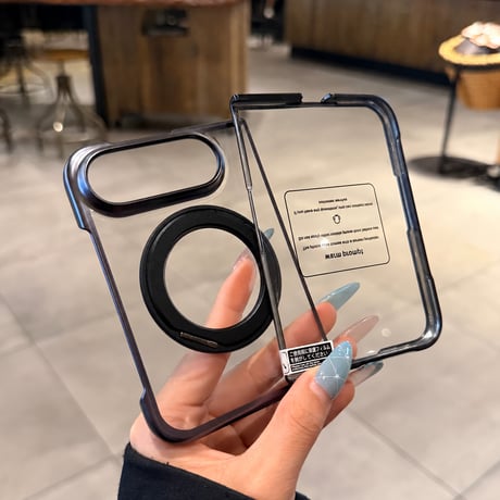 iPhone Duo専用ケース 360°回転リングスタンド付き 強化ガラスフィルム一体型 MagSafe対応 メッキ 高透明 耐衝撃 黄ばみにくい [M6815]