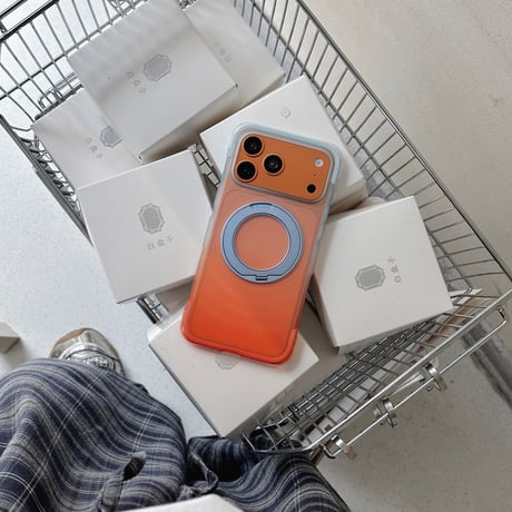 真空エアバッグ構造耐衝撃 iPhone18ProMax/18Proケース 360°回転スタンド MagSafe対応 iPhone17ProMax 16Proグラデーション 指紋防止[M6729]