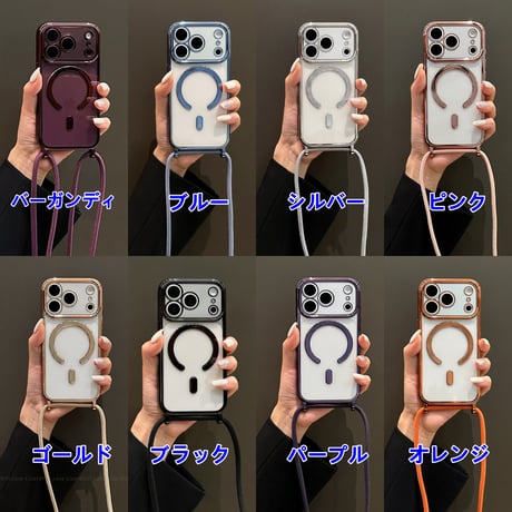 ショルダー ストラップ付き iPhone18Pro/18ProMax MagSafe対応 メタリック iPhone17/16/15カバー カメラ保護 高級感[M6825]
