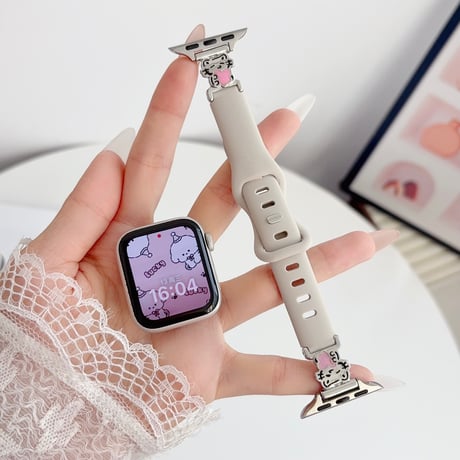 シリコン製 AppleWatchバンド わんちゃん AppleWatchベルト Series 11/10/9/8 SE3/2  Ultra3/2/1 可愛い ベージュ[M6566]