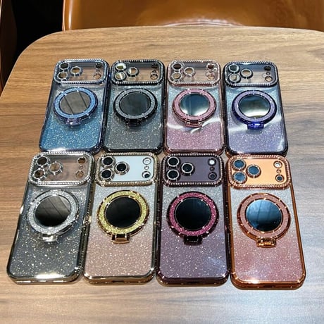 iPhone18Pro/17ケース 鏡付Magsafeリングスタンド iPhone16/15Proケース  ストーン  綺麗 多機能 コスパ最強[M3769]