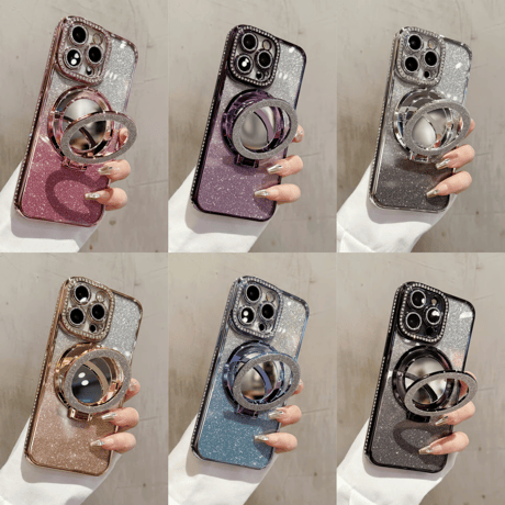 iPhone18Pro/17ケース 鏡付Magsafeリングスタンド iPhone16/15Proケース  ストーン  綺麗 多機能 コスパ最強[M3769]