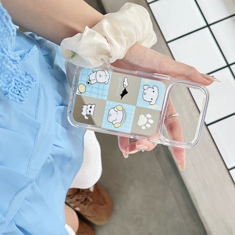 ワンちゃんミラー iPhone17Pro/17ケース ブルー iPhone16Pro/15Pro/14ケース 丈夫 夏に人気[M6550]