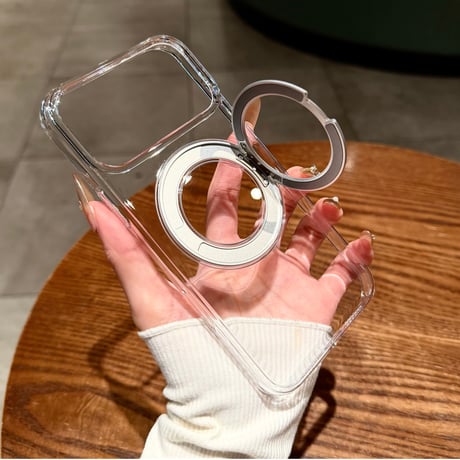 黄ばみにくい高透明 iPhone18Pro/18ProMaxケース 360°回転マグネットリングスタンド iPhone17/16proケース 薄型軽量丈夫 [M6770]