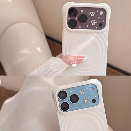ビジュー猫の肉球 iPhone18Pro/18ProMax カメラ保護カバー 小粒のストーン iPhone17ProMax iPhone17Pro キラキラ 可愛すぎ[M6894]