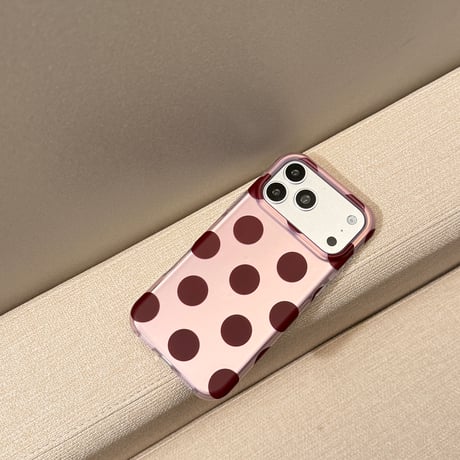 ドット＆ハート柄 iPhone18Pro/18ProMaxケース 艶感 iPhone17Pro/16ProMaxカバー ビーズハンドストラップ [M6900]