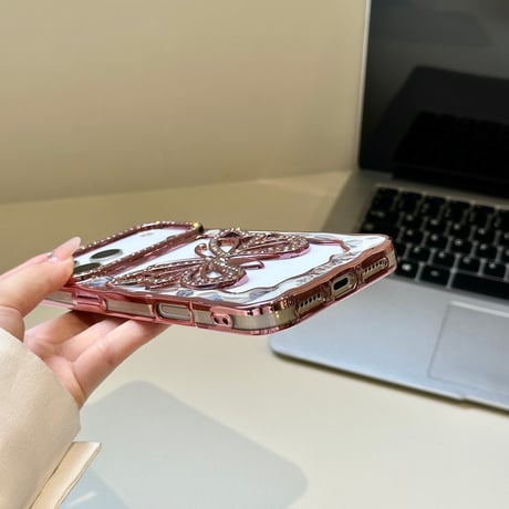 ダイヤ蝶 iPhone18Pro/17ケース メッキ iPhone16Pro/15ProMaxケース かわいい おしゃれ[M6662]