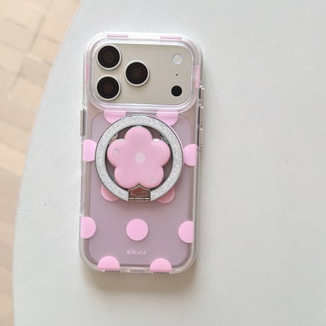 マグネット式花リングスタンド iPhone18Pro/18ProMaxケース MagSafe対応 iPhone17/16/15proケース 水玉模様[M6642