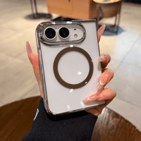 iPhone Duo専用ケース  MagSafe対応 クリア背面×メッキフレーム 高透明 薄型軽量 高級感 黄ばみにくい [M6846]