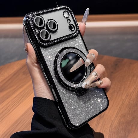 iPhone18Pro/17ケース 鏡付Magsafeリングスタンド iPhone16/15Proケース  ストーン  綺麗 多機能 コスパ最強[M3769]