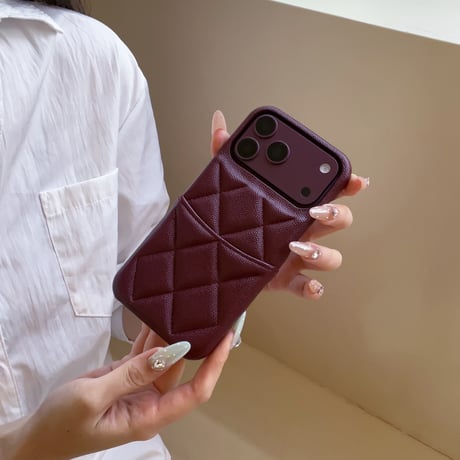 バーガンディ iPhone18Pro/18ProMaxケース  レザー製 iPhone17/16/15 カード収納 ショルダーストラップ [M6752]